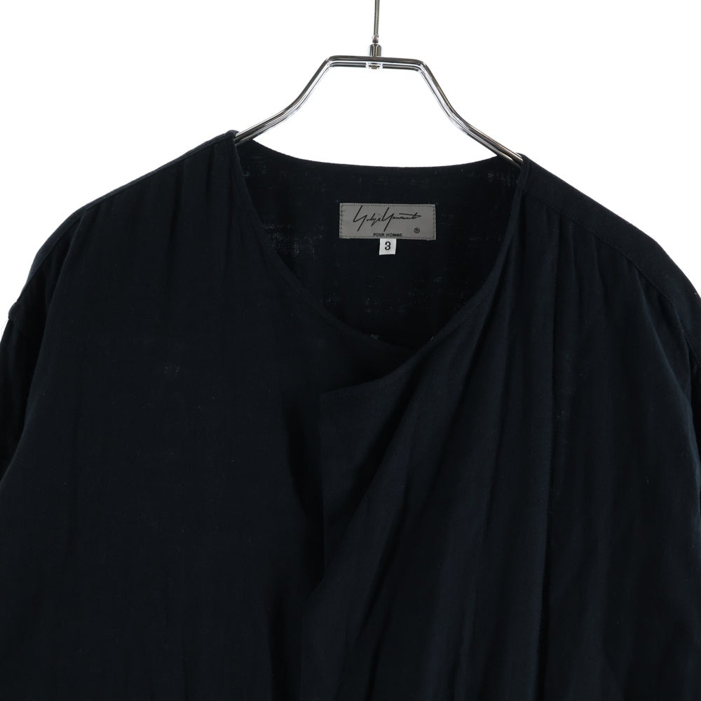 Yohji Yamamoto POUR HOMME(ヨウジヤマモト プールオム) 18SS レイヤード ノーカラー 長袖 シャツ ブラック HW-B61-037