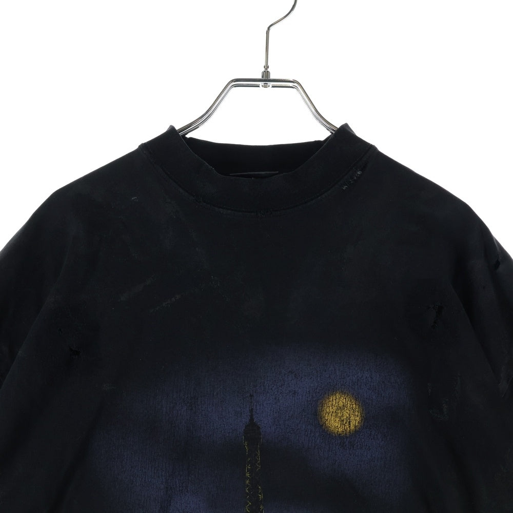 BALENCIAGA(バレンシアガ) 23SS PARIS MOON パリスムーン ユーズド加工 オーバーサイズ 半袖Tシャツ ブラック 739028 TOVE4