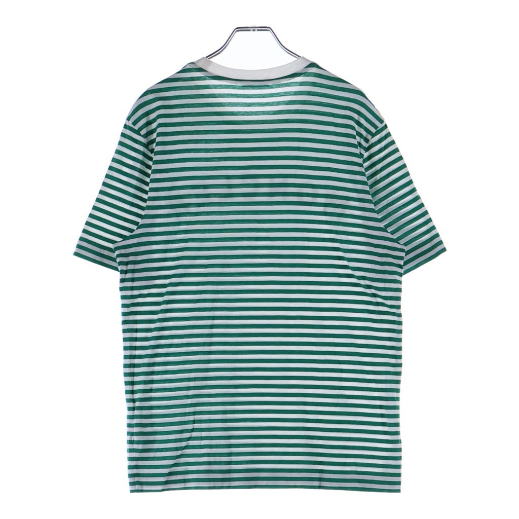 MONCLER(モンクレール) 21AW MAGLIA T-SHIRT マグリア メタリックロゴプリント ボーダー クルーネック半袖Tシャツ カットソー グリーン/ホワイト G10918C7E010