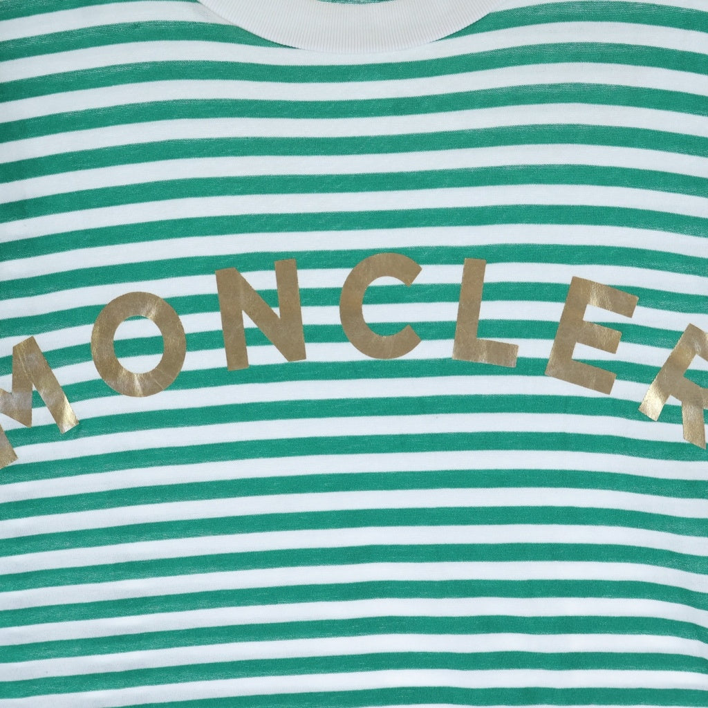 MONCLER(モンクレール) 21AW MAGLIA T-SHIRT マグリア メタリックロゴプリント ボーダー クルーネック半袖Tシャツ カットソー グリーン/ホワイト G10918C7E010