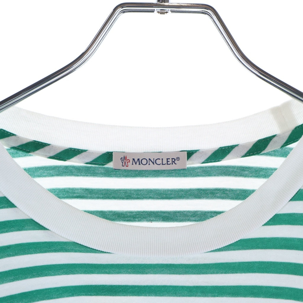 MONCLER(モンクレール) 21AW MAGLIA T-SHIRT マグリア メタリックロゴプリント ボーダー クルーネック半袖Tシャツ カットソー グリーン/ホワイト G10918C7E010