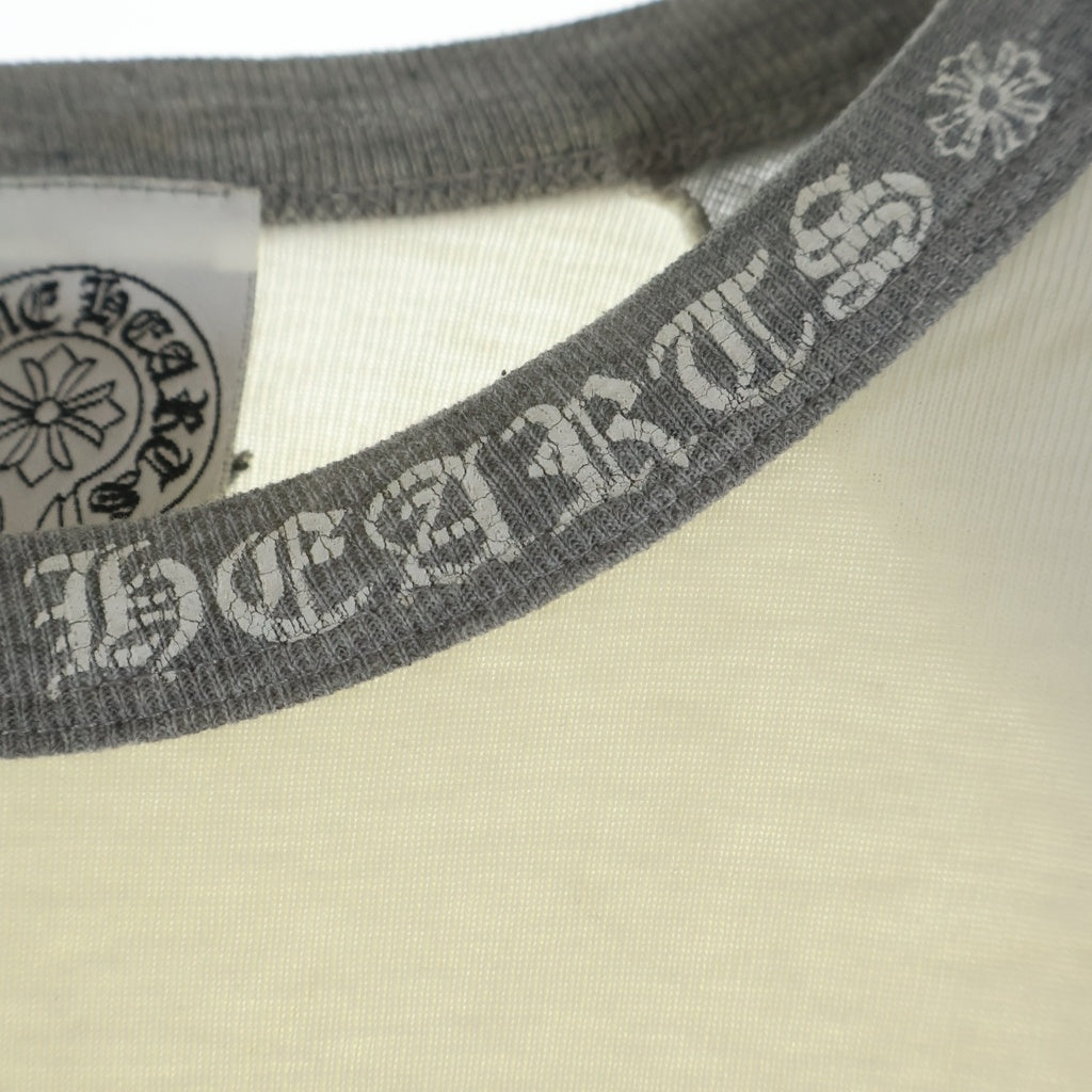 CHROME HEARTS(クロムハーツ) OLD CH L S 1 ラグランスリーブネックロゴ長袖カットソー ホワイト/グレー