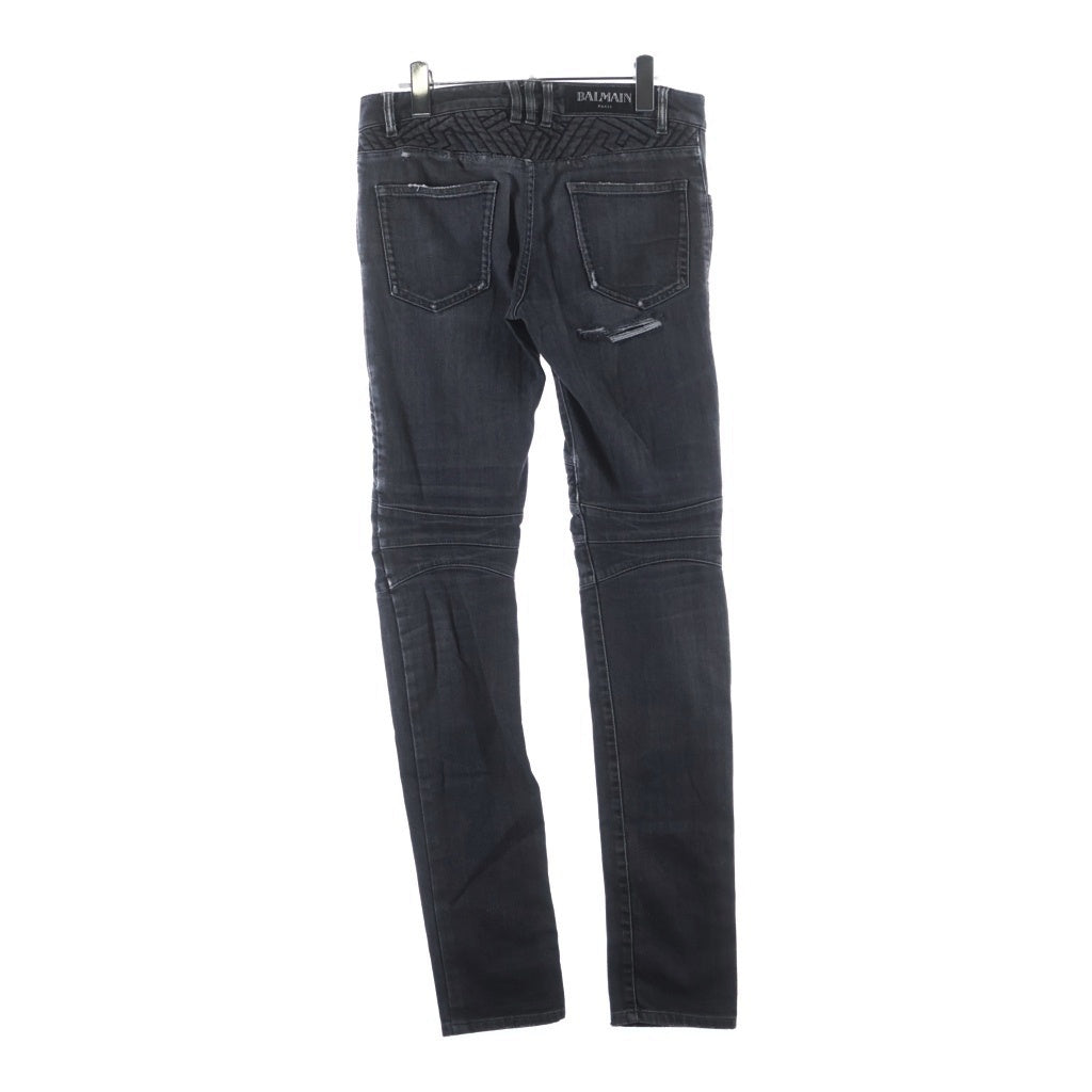 BALMAIN(バルマン) マルチポケット ダメージ加工 ジップアップ デニムパンツ ブラック S6HT551D422