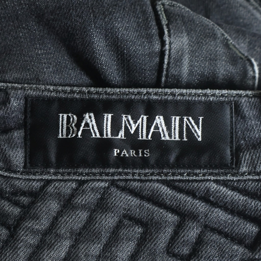 BALMAIN(バルマン) マルチポケット ダメージ加工 ジップアップ デニムパンツ ブラック S6HT551D422