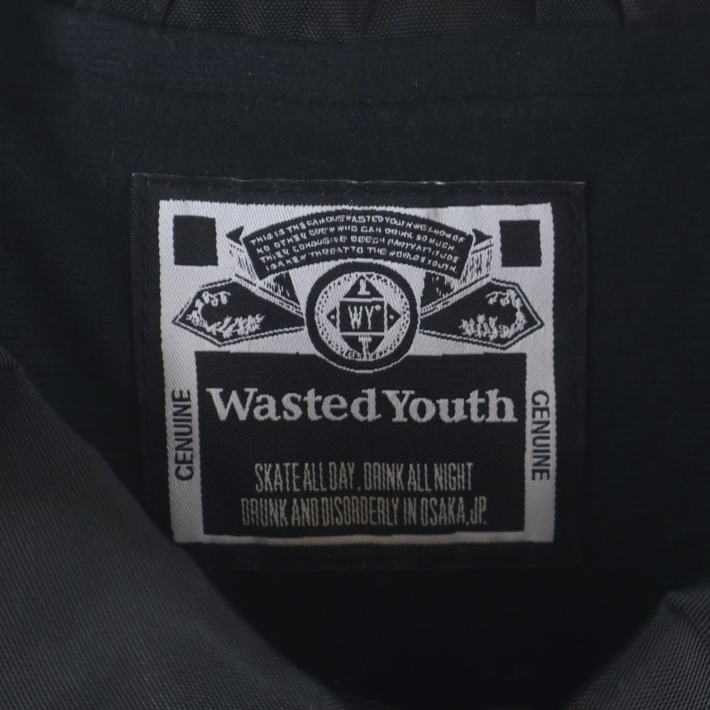 WASTED YOUTH(ウェイステッドユース) COACH JACKET バックロゴデザイン マルチポケット コーチジャケット ブラック WY26JK010