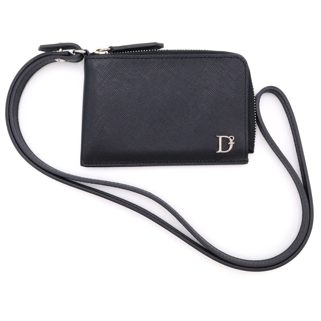 DSQUARED2(ディースクエアード) Black Wallet with neck strap ストラップ付レザーウォレット ブラック WAM0055 01501209 M480