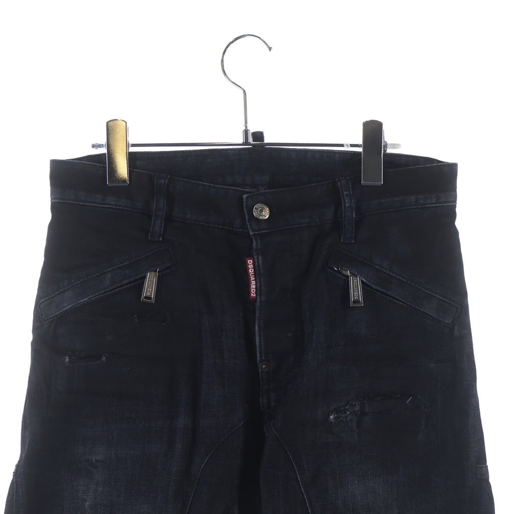 DSQUARED2(ディースクエアード) コーティング加工 ジップアップ テーパードデニムパンツ ブラック S71LB1483