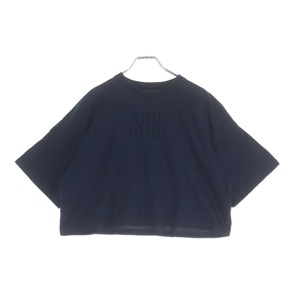 miumiu(ミュウミュウ) 23AW Cropped Jersey T-Shirt クロップドジャージーTシャツ 半袖カットソー レディース ネイビー MJN385 S232