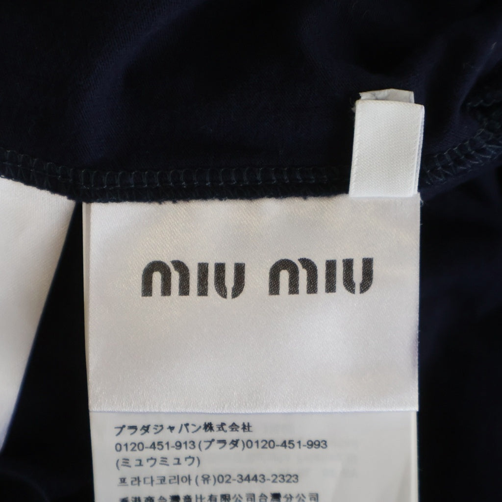 miumiu(ミュウミュウ) 23AW Cropped Jersey T-Shirt クロップドジャージーTシャツ 半袖カットソー レディース ネイビー MJN385 S232