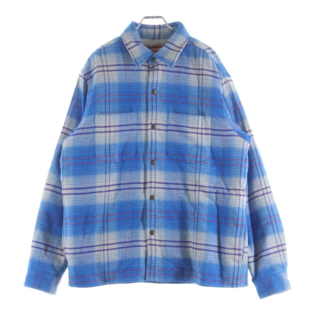 SUPREME(シュプリーム) 23AW Lined Flannel Snap バックロゴ刺繍 裏地ボアフランネル長袖シャツ ブルー