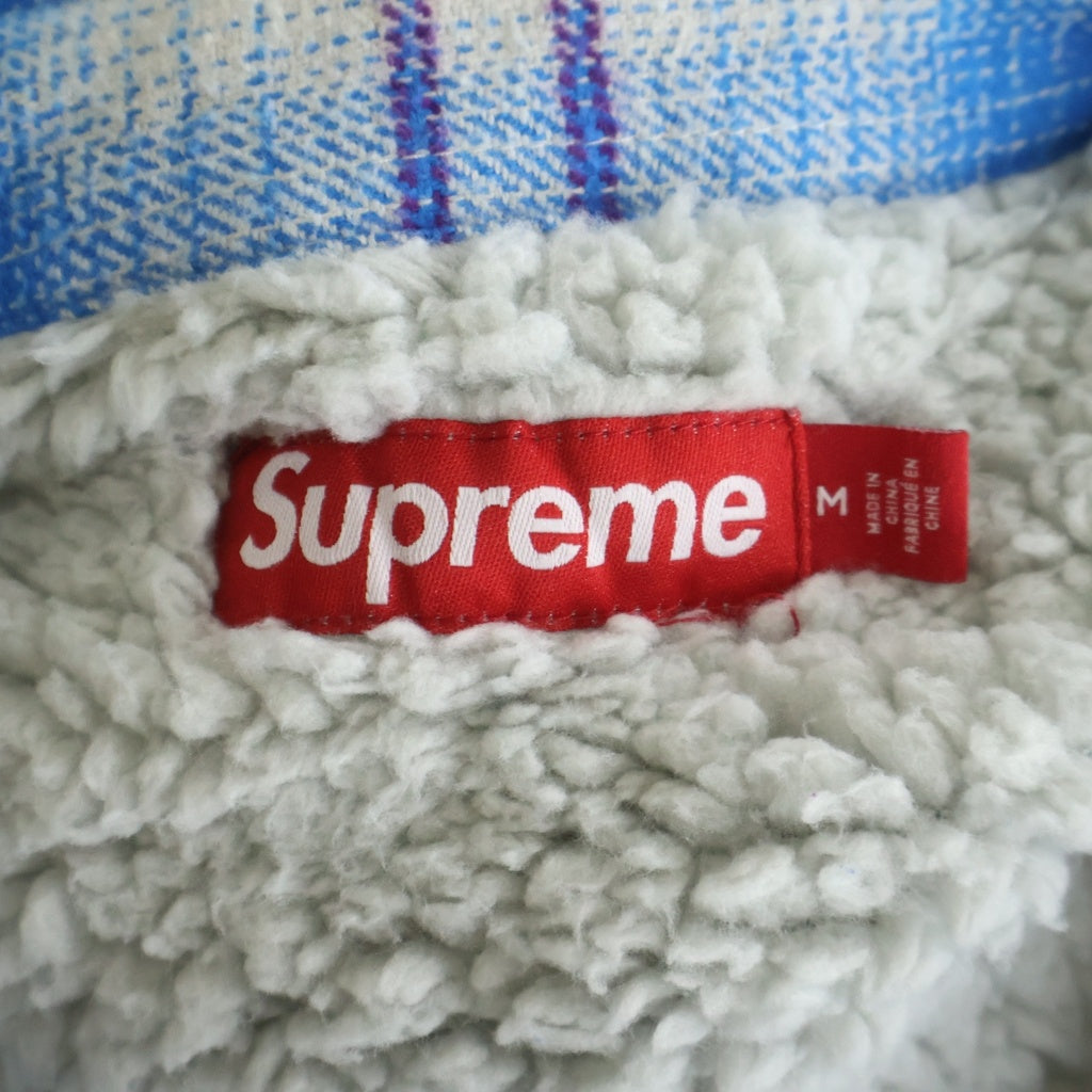 SUPREME(シュプリーム) 23AW Lined Flannel Snap バックロゴ刺繍 裏地ボアフランネル長袖シャツ ブルー