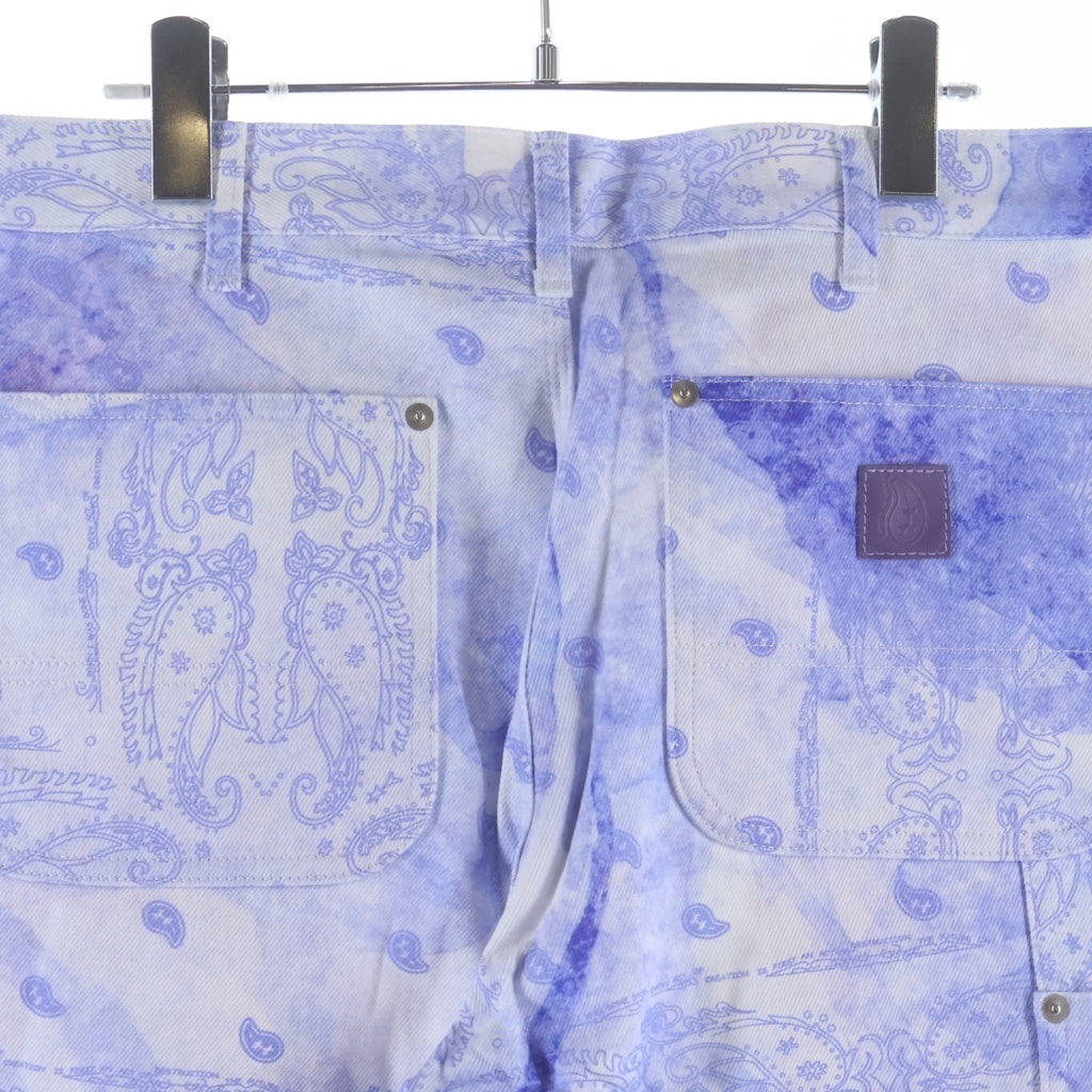 THE WORLD IS YOURS(ザ ワールド イズ ユアーズ) Paisley Pants ペイズリー総柄ダブルニーワークパンツ カーペンターパンツ パープル 3AW21-CL-WPPA-MA