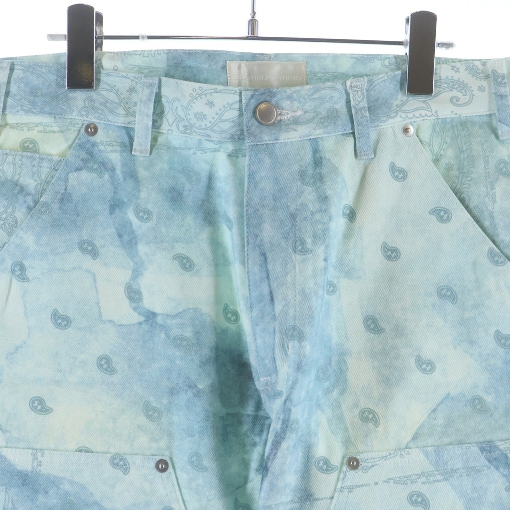 THE WORLD IS YOURS(ザ ワールド イズ ユアーズ) Paisley Pants ペイズリー総柄ダブルニーワークパンツ カーペンターパンツ ブルー 3AW21-CL-WPPA-MA