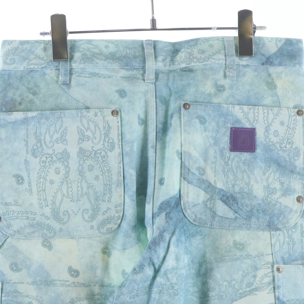 THE WORLD IS YOURS(ザ ワールド イズ ユアーズ) Paisley Pants ペイズリー総柄ダブルニーワークパンツ カーペンターパンツ ブルー 3AW21-CL-WPPA-MA