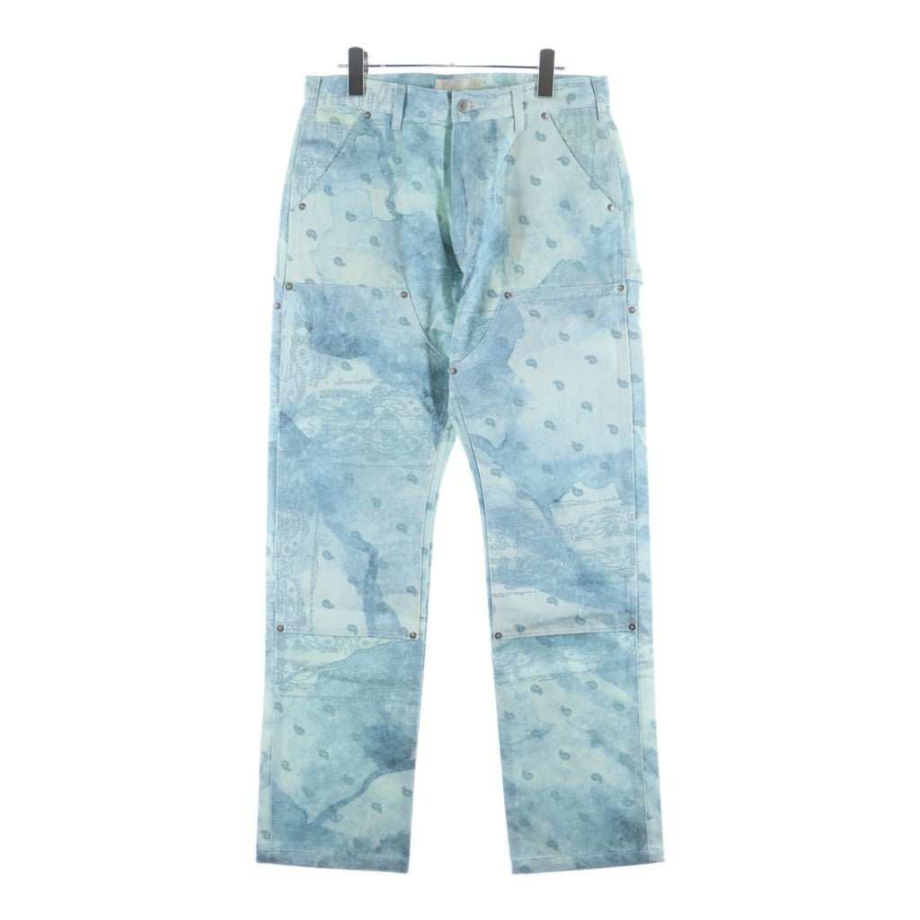 THE WORLD IS YOURS(ザ ワールド イズ ユアーズ) Paisley Pants ペイズリー総柄ダブルニーワークパンツ カーペンターパンツ ブルー 3AW21-CL-WPPA-MA