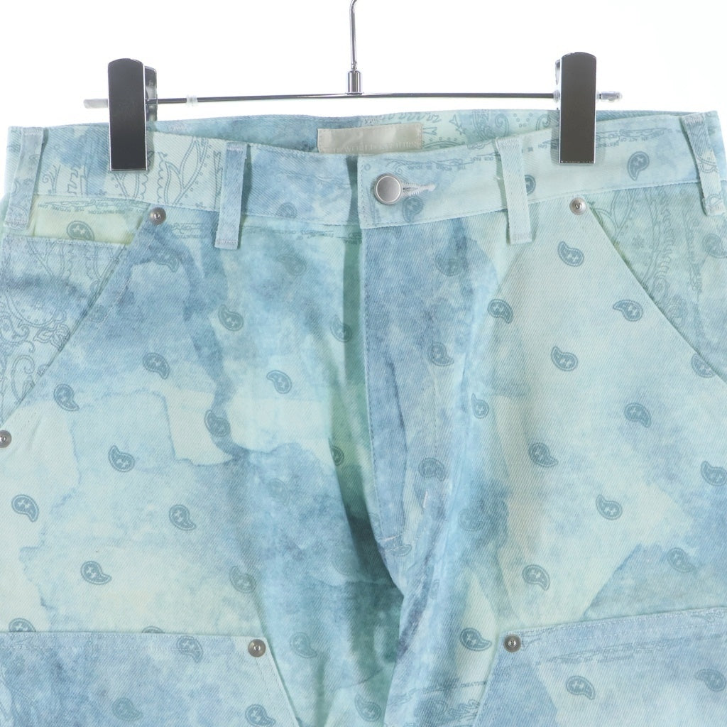 THE WORLD IS YOURS(ザ ワールド イズ ユアーズ) Paisley Pants ペイズリー総柄ダブルニーワークパンツ カーペンターパンツ ブルー 3AW21-CL-WPPA-MA