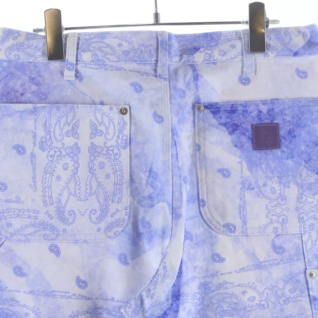 THE WORLD IS YOURS(ザ ワールド イズ ユアーズ) Paisley Pants ペイズリー総柄ダブルニーワークパンツ カーペンターパンツ パープル 3AW21-CL-WPPA-MA