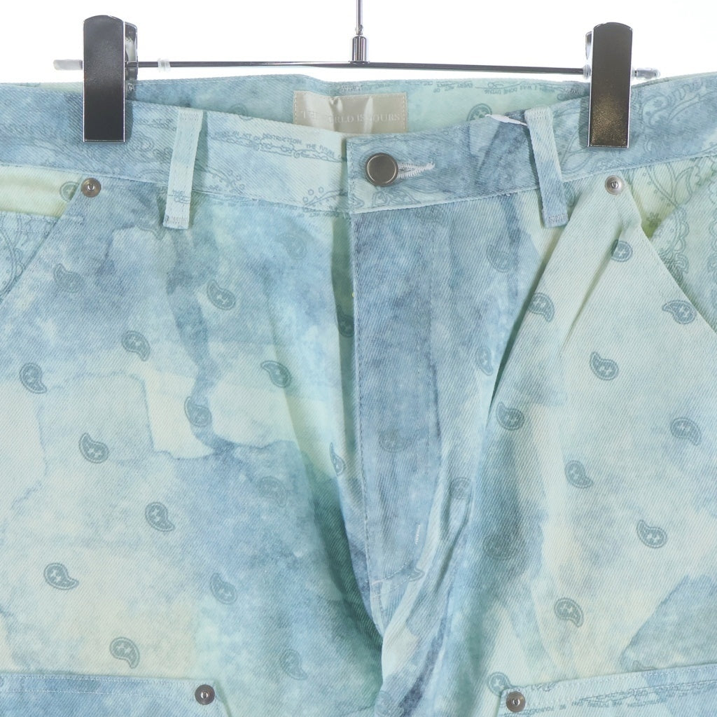 THE WORLD IS YOURS(ザ ワールド イズ ユアーズ) Paisley Pants ペイズリー総柄ダブルニーワークパンツ カーペンターパンツ ブルー 3AW21-CL-WPPA-MA