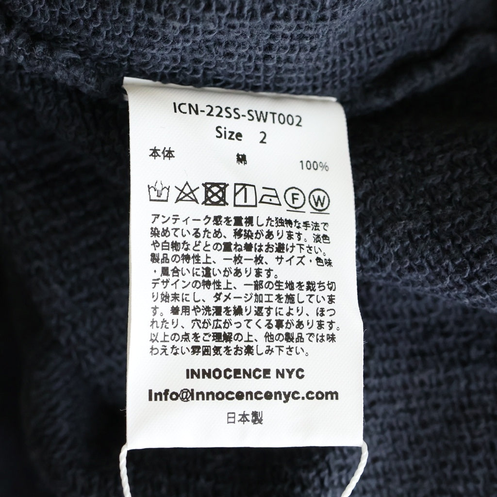 Innocence NYC(イノセンス) 22SS ワンポイントロゴ刺繍クロップドスウェットトレーナー グレー ICN-22SS-SWT002