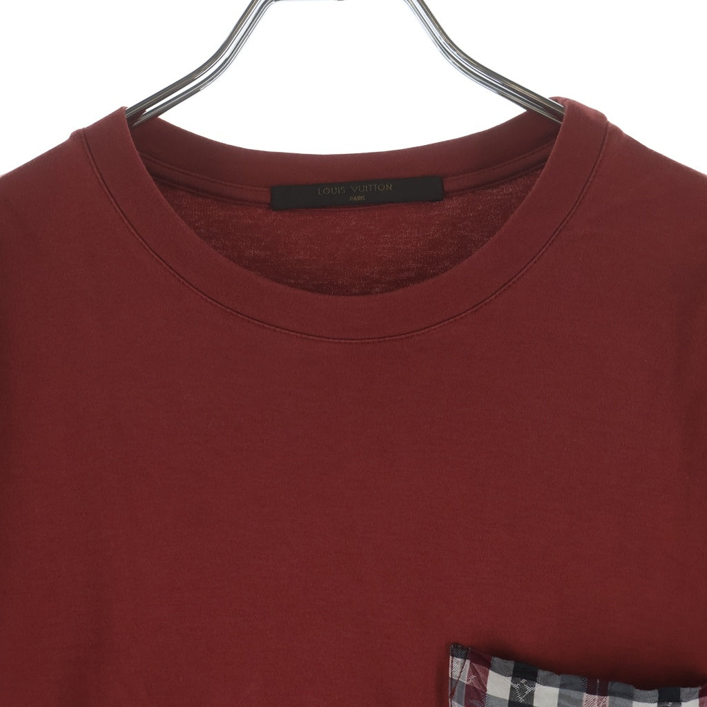 LOUIS VUITTON(ルイヴィトン) 15SS モノグラム チェックポケット シルク混 クルーネック半袖Tシャツ カットソー レッド RM151M H7Y20WCMS