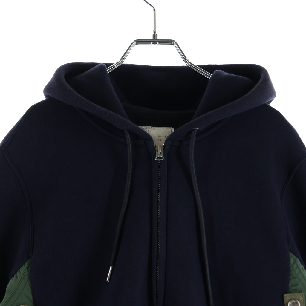 Sacai(サカイ) Sponge Sweat Nylon Twill Hoodie ナイロンドッキング ツイル ジップアップフーディー ブラック SCM-056
