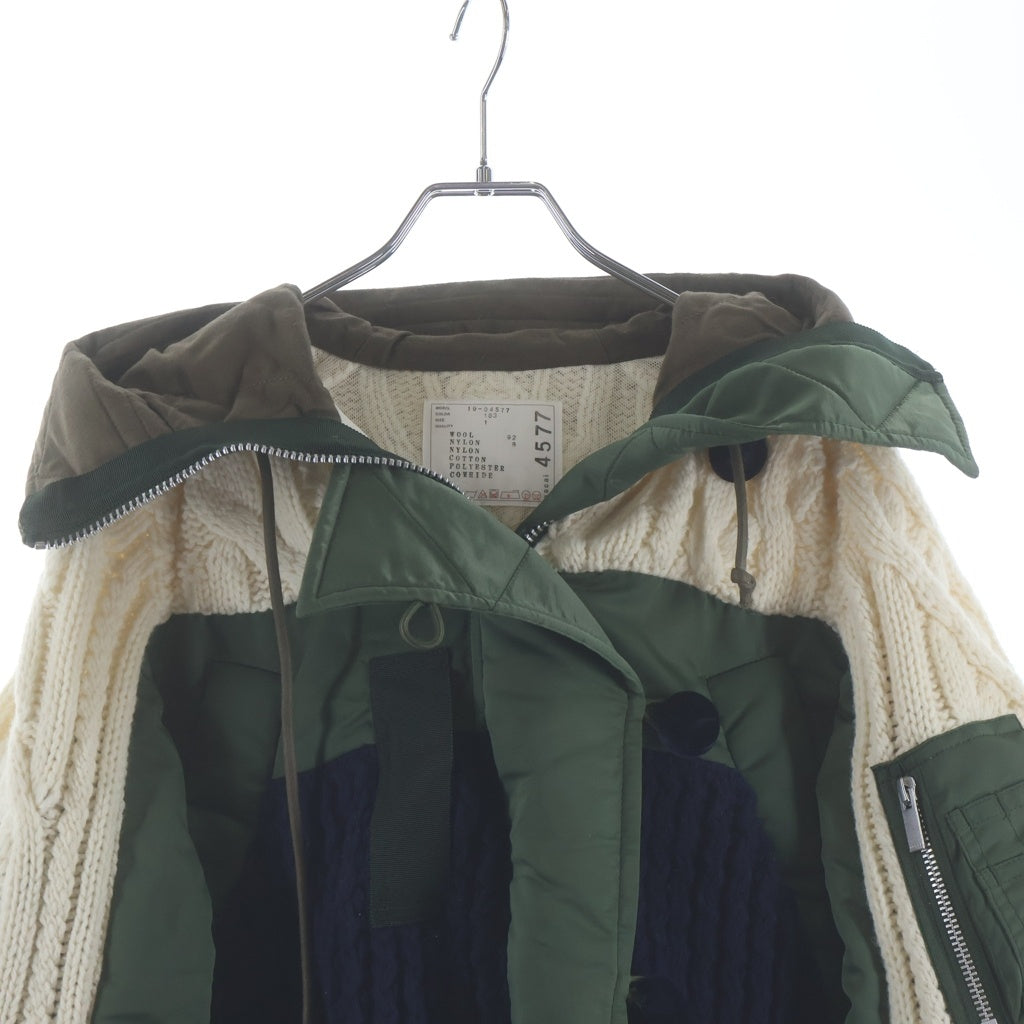 Sacai(サカイ) 19AW CABLE KNIT×MA-1 ドッキングニットブルゾン ジャケット ネイビー/カーキ/ホワイト 19-04577
