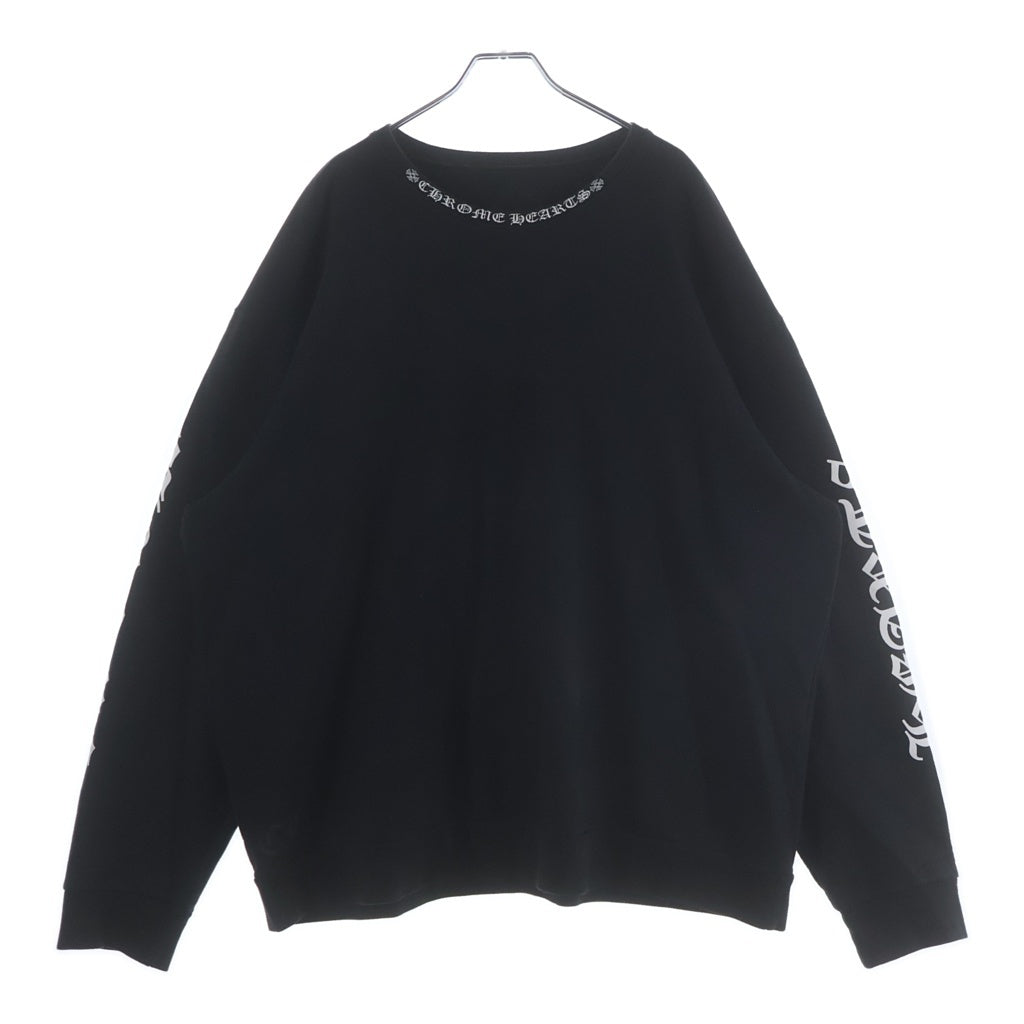 CHROME HEARTS(クロムハーツ) Neck Logo Crewneck Sweatshirt ネックロゴ クルーネックスウェットシャツ トレーナー 袖ロゴプリント ブラック