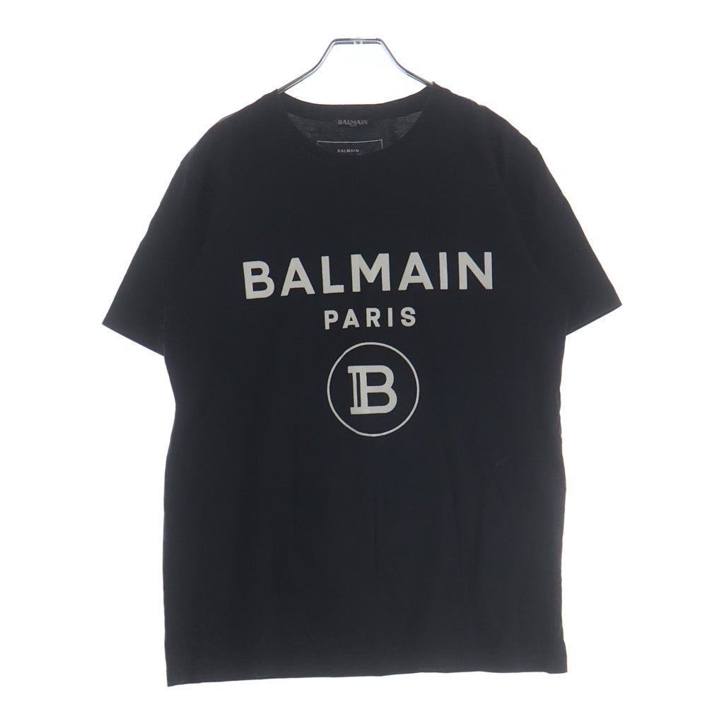 BALMAIN(バルマン) ロゴフロッキープリント コットン 半袖Tシャツ カットソー ブラック