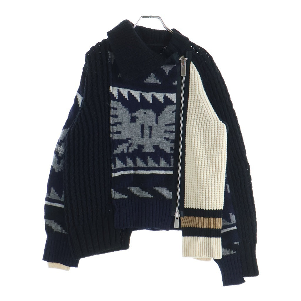 Sacai(サカイ) アシンメトリー パッチワーク ニット カーディガン マルチ 18-04088