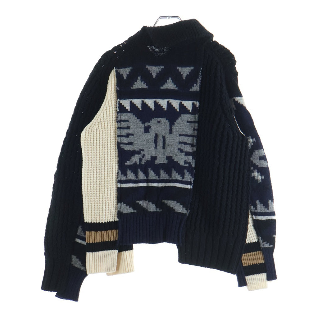 Sacai(サカイ) アシンメトリー パッチワーク ニット カーディガン マルチ 18-04088