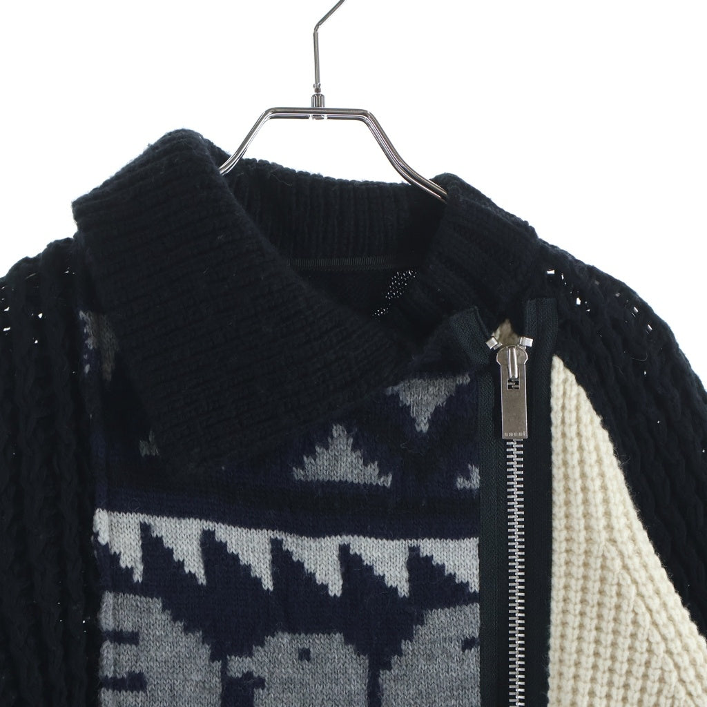 Sacai(サカイ) アシンメトリー パッチワーク ニット カーディガン マルチ 18-04088