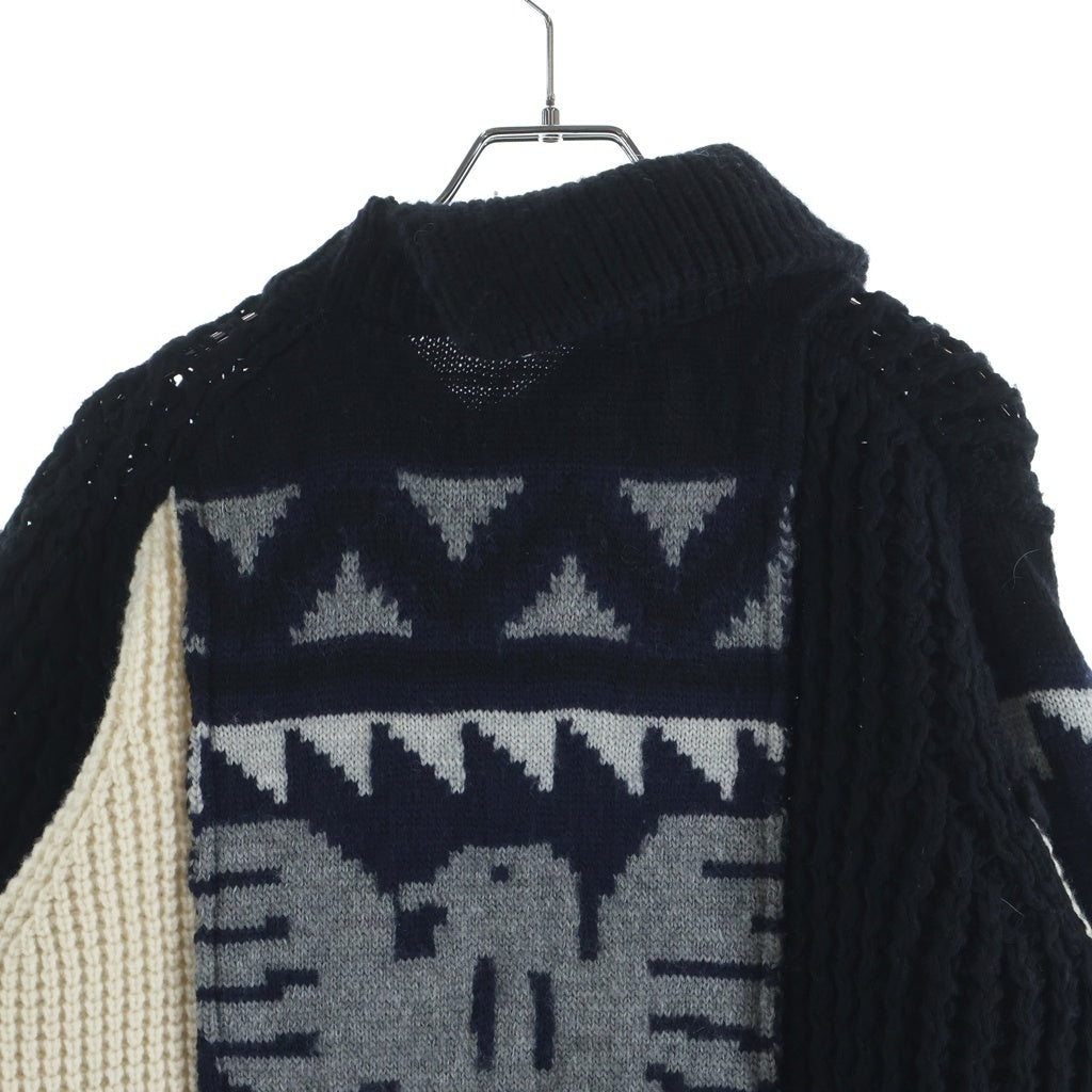 Sacai(サカイ) アシンメトリー パッチワーク ニット カーディガン マルチ 18-04088