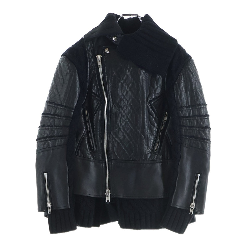 Sacai(サカイ) ドッキング シープスキン ジップアップ レザー ジャケット ブラック 15-02337