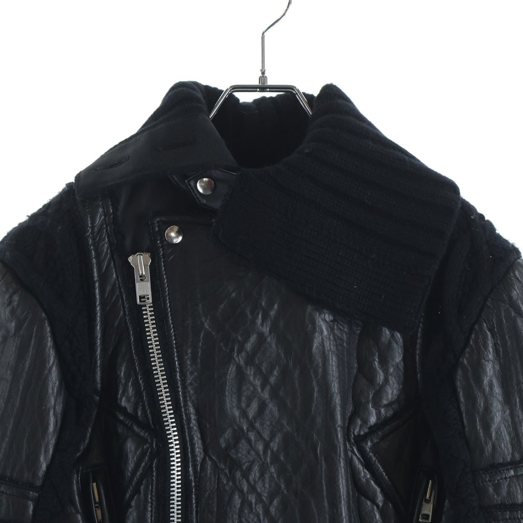 Sacai(サカイ) ドッキング シープスキン ジップアップ レザー ジャケット ブラック 15-02337