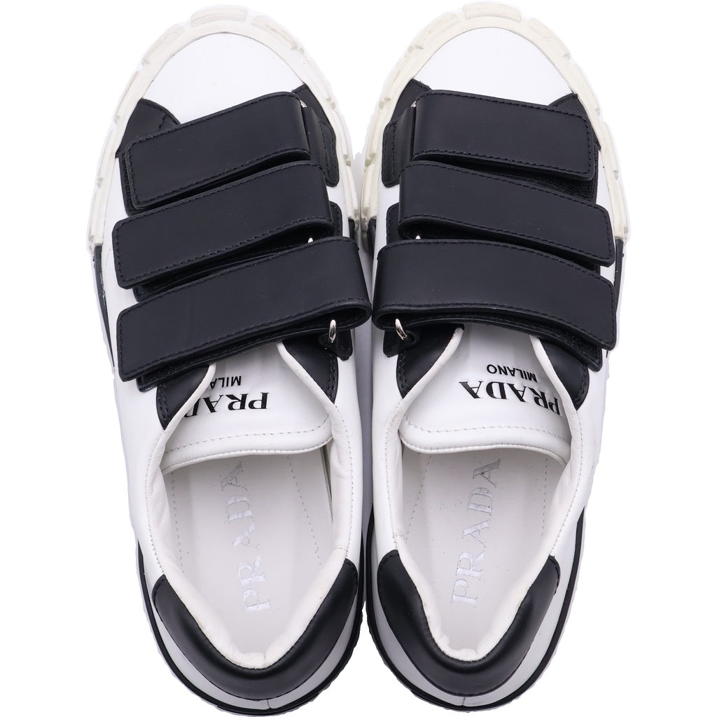 PRADA(プラダ) ベロクロ レザー ローカットスニーカー ホワイト/ブラック 20G068
