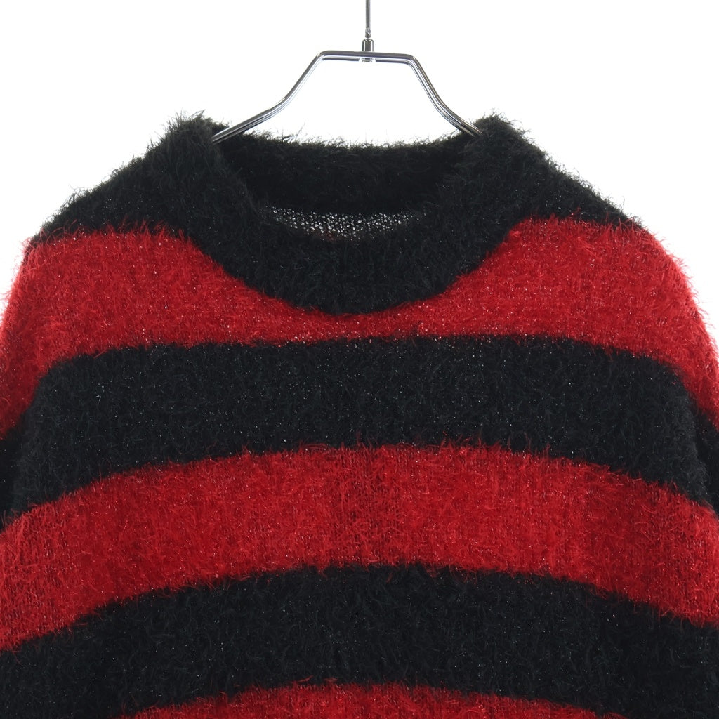 SAINT MICHAEL(セントマイケル) 25AW GLITTER BORDER CREW NECK KNIT グリッターボーダー クルーネックニット セーター ブラック/レッド SM-HR1-0000-069