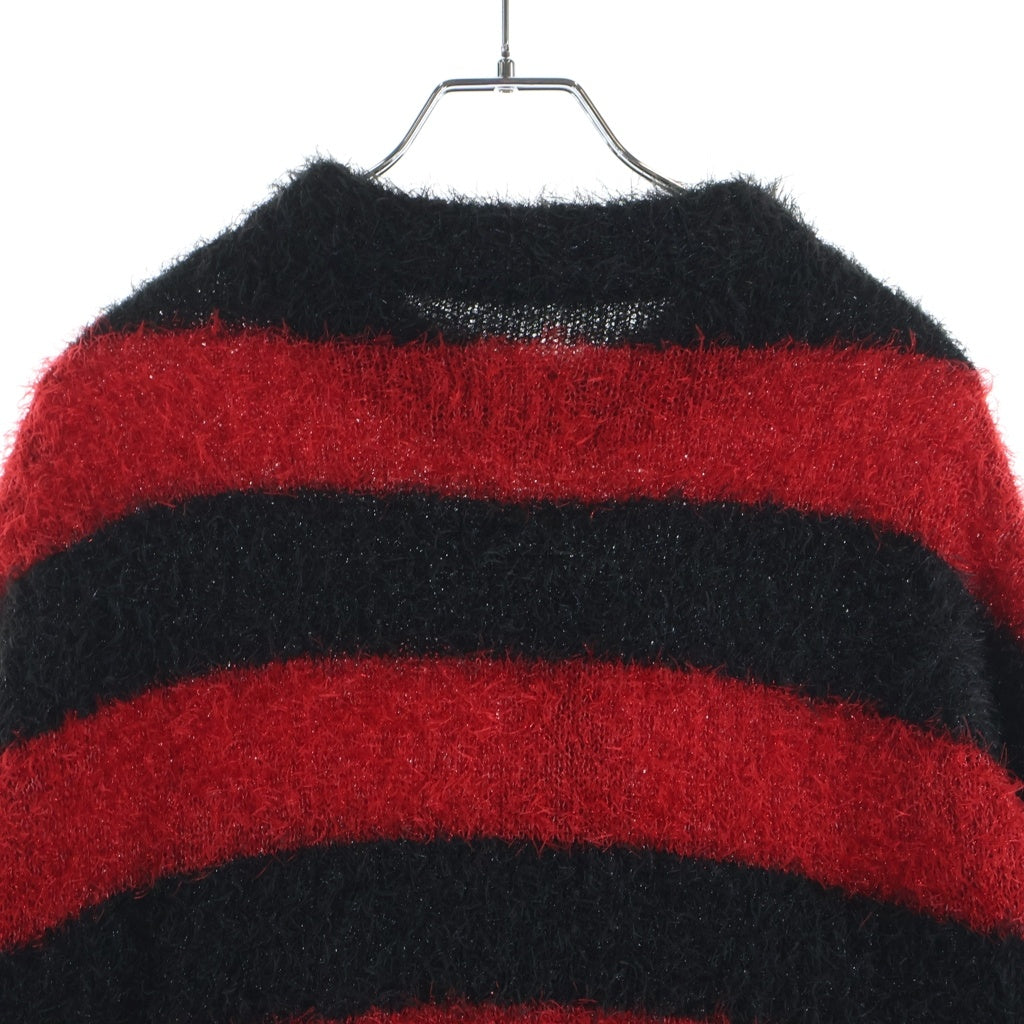 SAINT MICHAEL(セントマイケル) 25AW GLITTER BORDER CREW NECK KNIT グリッターボーダー クルーネックニット セーター ブラック/レッド SM-HR1-0000-069