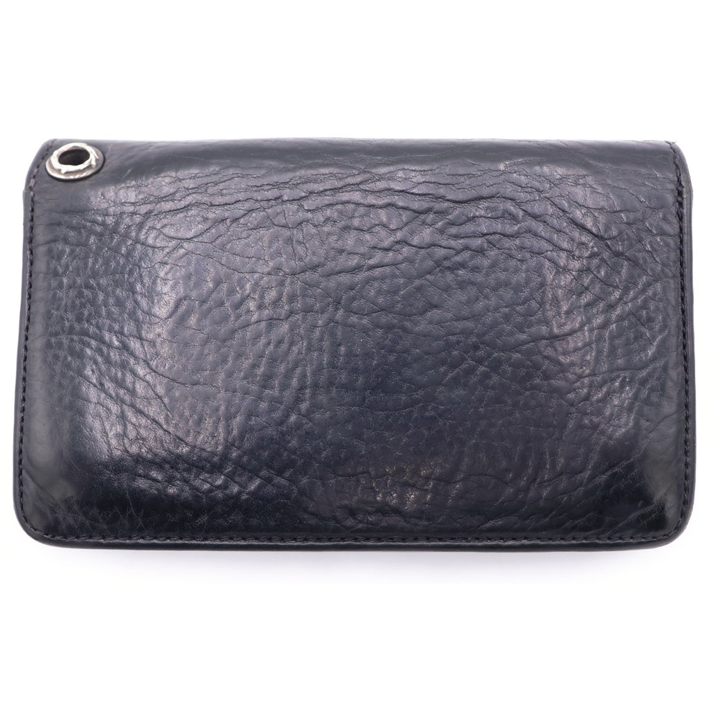 CHROME HEARTS(クロムハーツ) 1ZIP 1ジップウォレット フローラルボタン レザー コンパクトウォレット 二つ折り財布 ブラック/シルバー