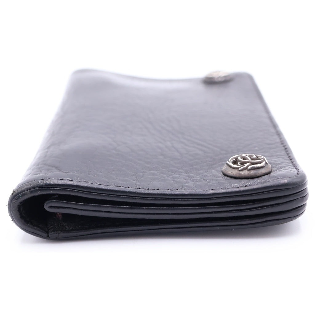 CHROME HEARTS(クロムハーツ) 1ZIP 1ジップウォレット フローラルボタン レザー コンパクトウォレット 二つ折り財布 ブラック/シルバー