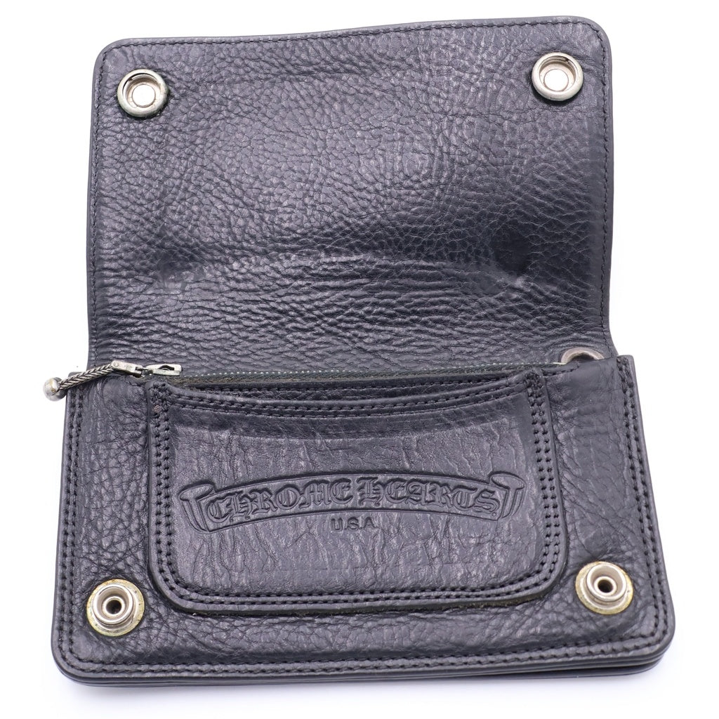 CHROME HEARTS(クロムハーツ) 1ZIP 1ジップウォレット フローラルボタン レザー コンパクトウォレット 二つ折り財布 ブラック/シルバー