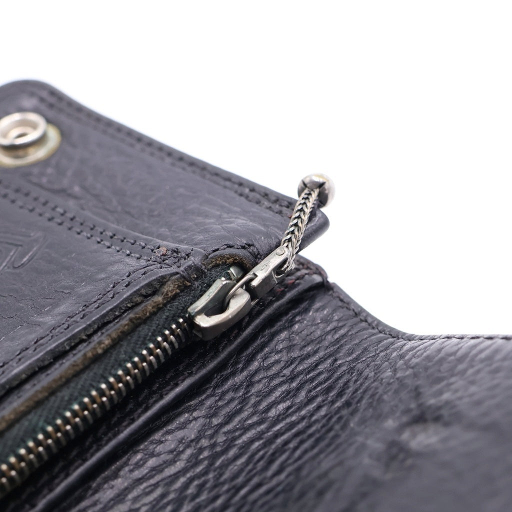CHROME HEARTS(クロムハーツ) 1ZIP 1ジップウォレット フローラルボタン レザー コンパクトウォレット 二つ折り財布 ブラック/シルバー
