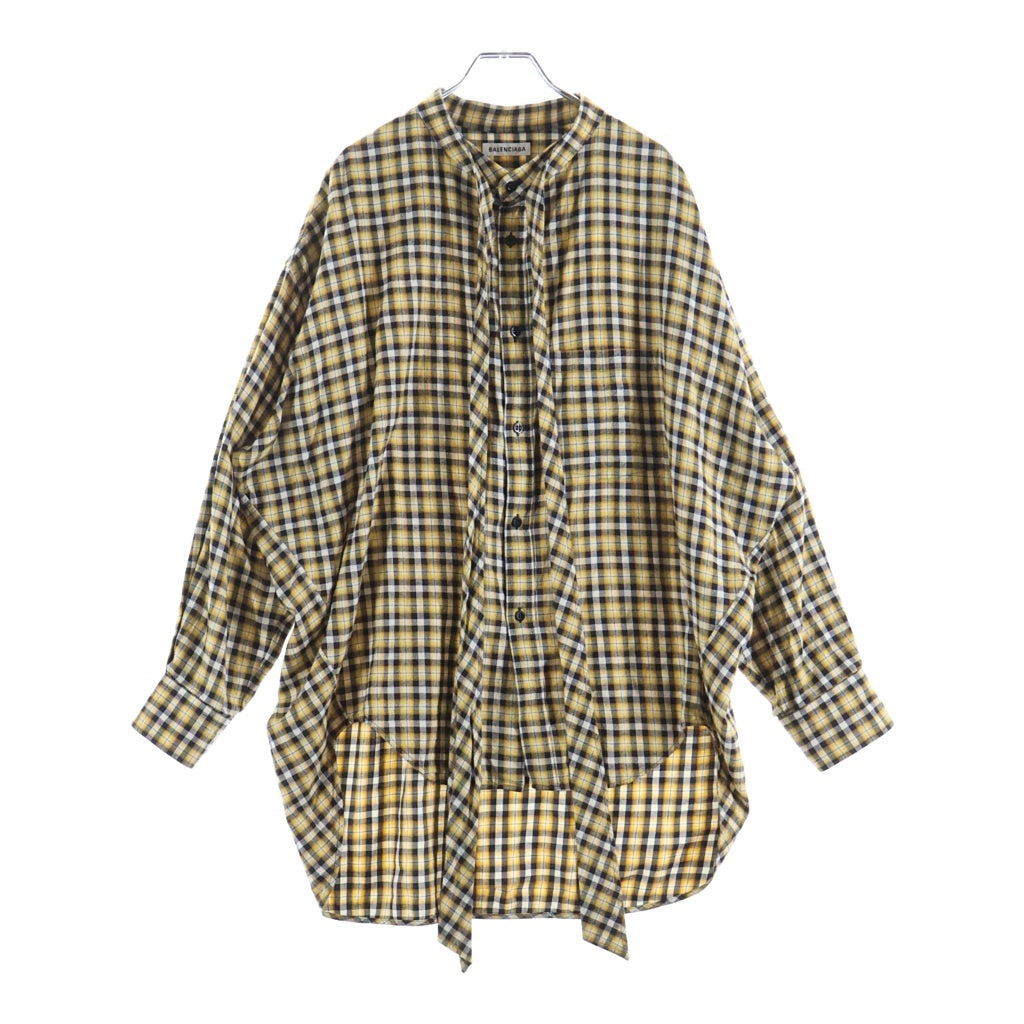 BALENCIAGA(バレンシアガ) 18SS バックロゴ リボン チェック ボウタイ ニュースウィング 長袖シャツ イエロー 520497 TBM09