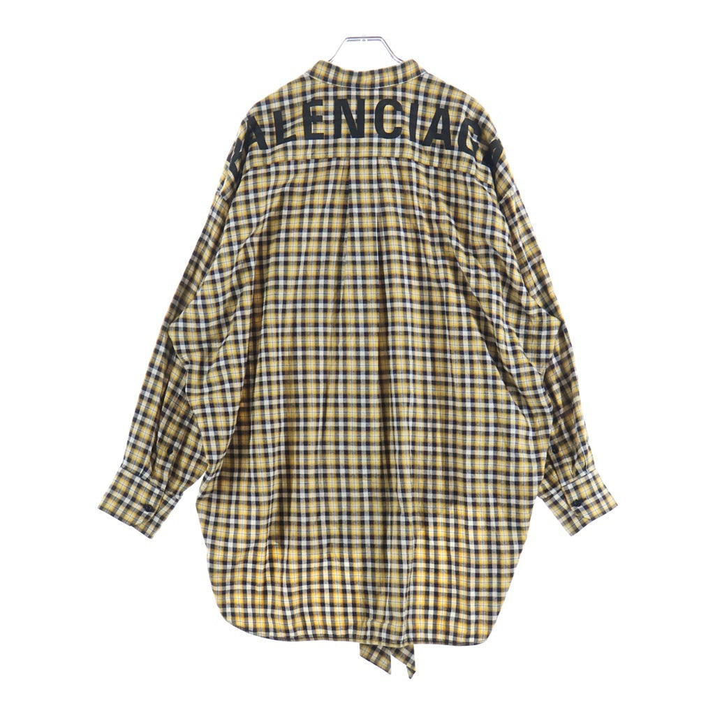 BALENCIAGA(バレンシアガ) 18SS バックロゴ リボン チェック ボウタイ ニュースウィング 長袖シャツ イエロー 520497 TBM09