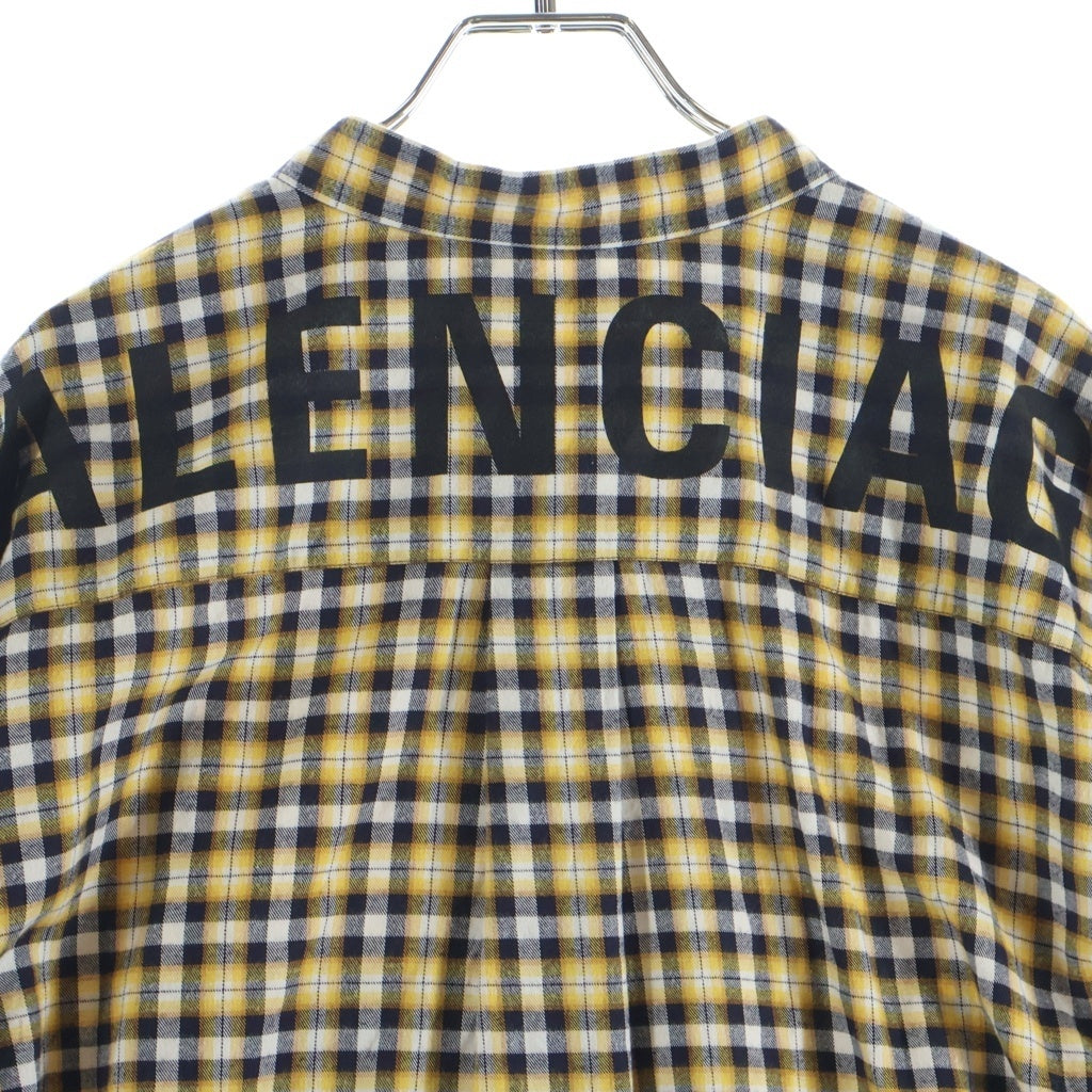 BALENCIAGA(バレンシアガ) 18SS バックロゴ リボン チェック ボウタイ ニュースウィング 長袖シャツ イエロー 520497 TBM09