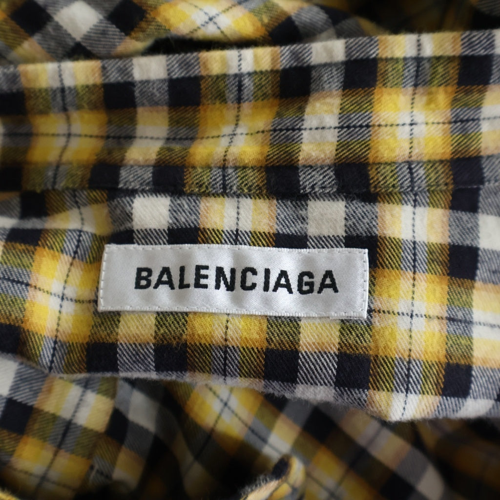 BALENCIAGA(バレンシアガ) 18SS バックロゴ リボン チェック ボウタイ ニュースウィング 長袖シャツ イエロー 520497 TBM09