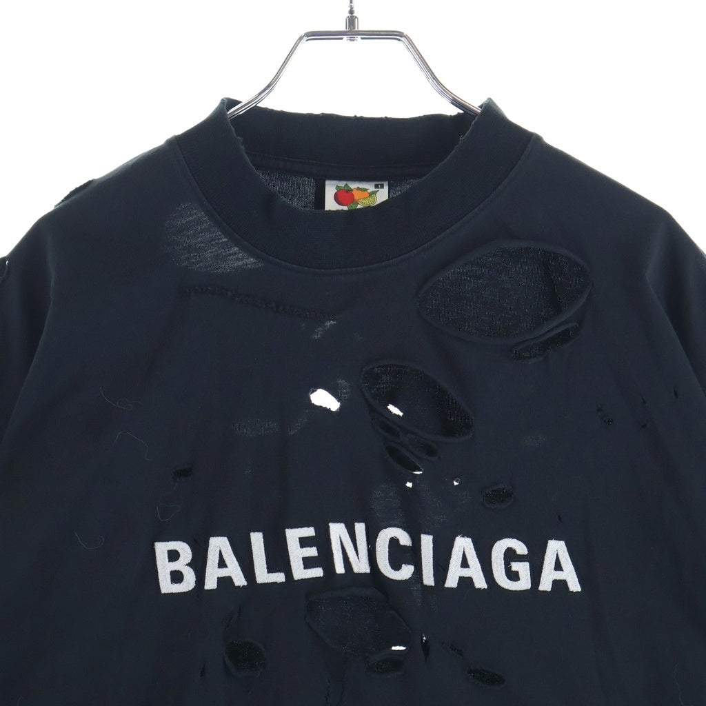 BALENCIAGA(バレンシアガ) Destroy Inside Out T-Shirt デストロイ インサイドアウト オーバーサイズ半袖Tシャツ ブラック 720198 TQVP3