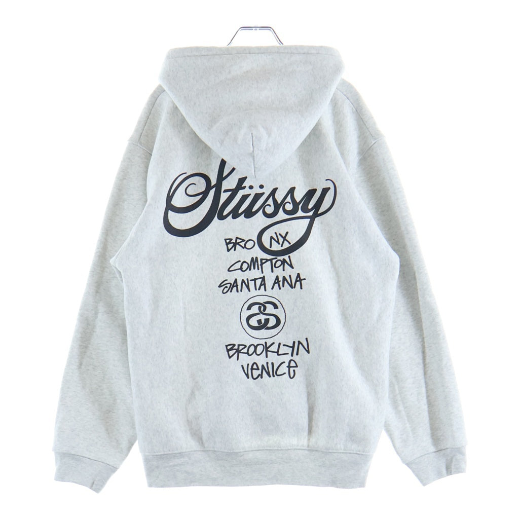 STUSSY(ステューシー) WORLD TOUR ZIP HOODIE ワールド ツアー ジップアップ スウェット フーディー パーカー グレー Z4000SAS