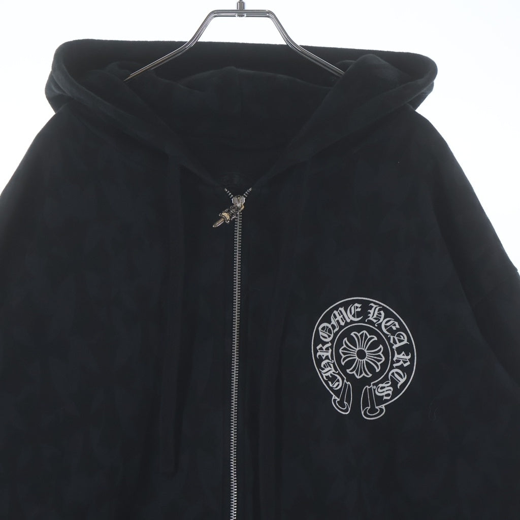 CHROME HEARTS(クロムハーツ) Graveyard Cemetery Cross Sweat Zip Up Hoodie 総柄 グレイブヤードセメタリークロス スウェットフーディジップアップパーカー ブラック