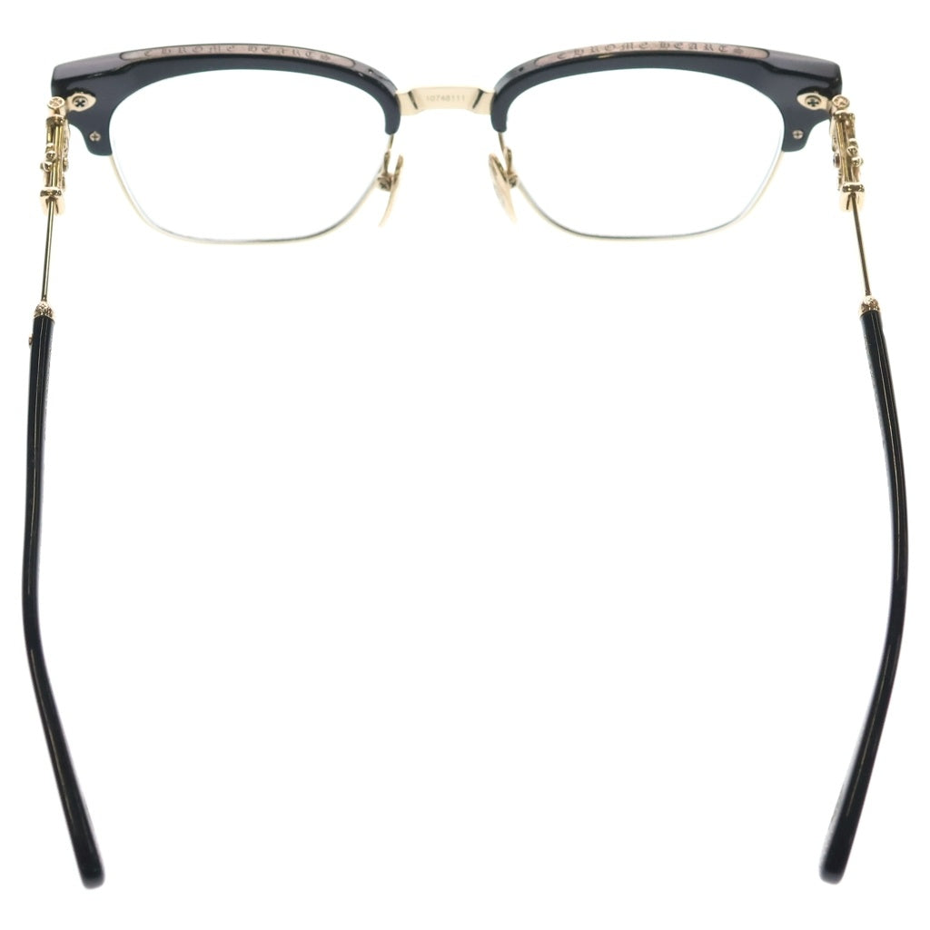 CHROME HEARTS(クロムハーツ) BONENNOISSEUR II テンプルCHクロス ハーフリム アイウェア 眼鏡 メガネ 度入り ブラック/ゴールド レディース