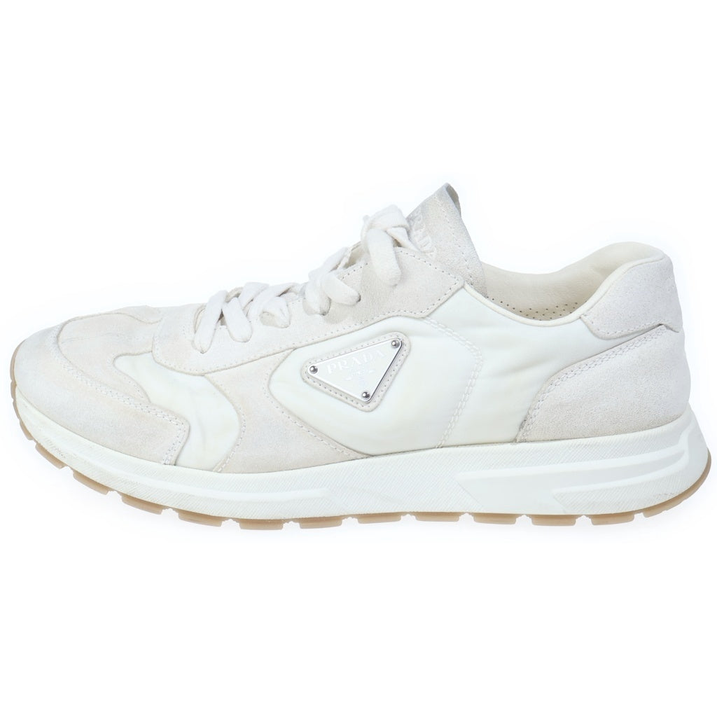 PRADA(プラダ) SCAMOSCIATO NYLON スウェード リナイロン トライアングルロゴ ローカットスニーカー ホワイト 2EE455